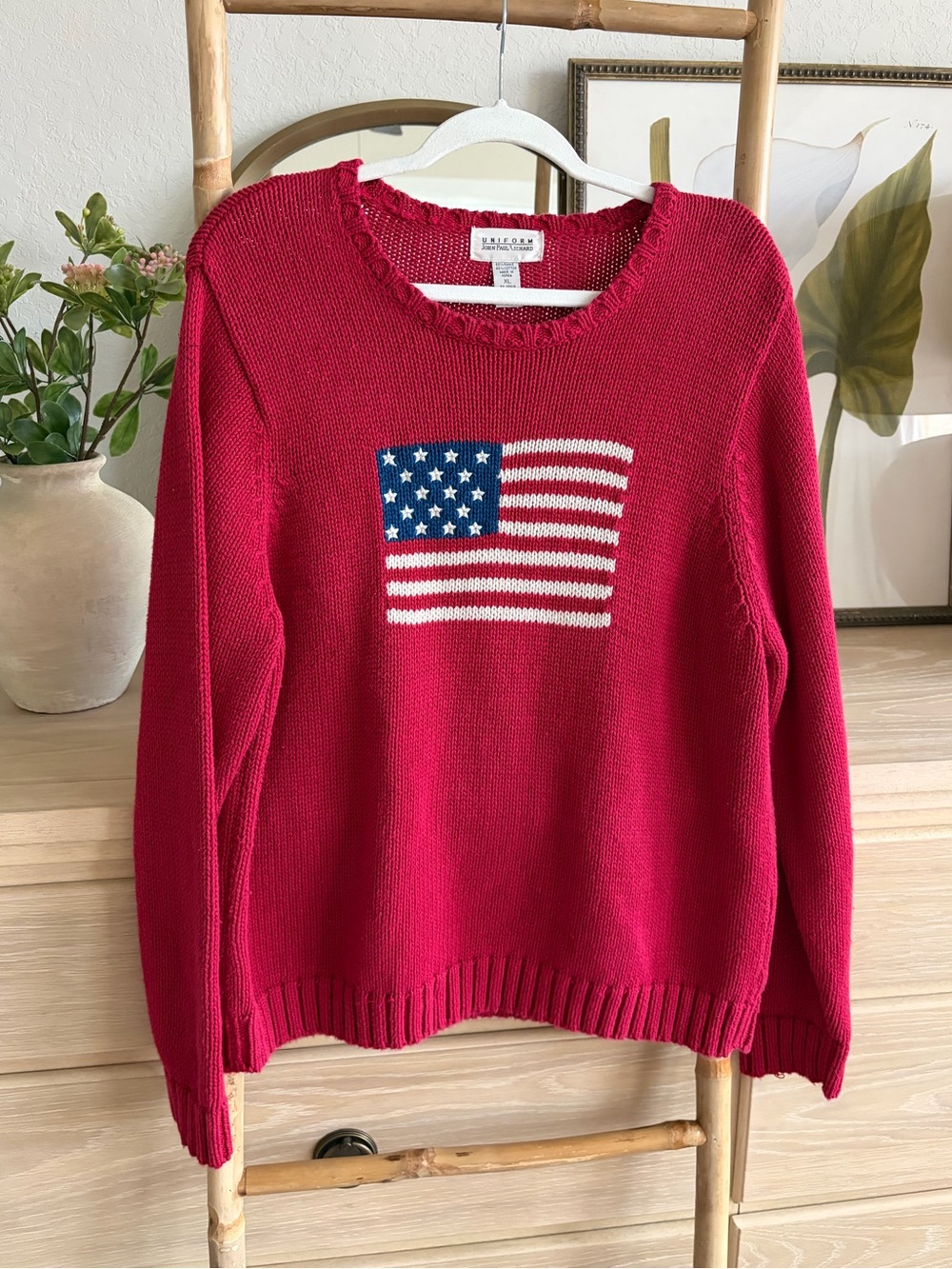 Red American Flag Knit Sweater XL